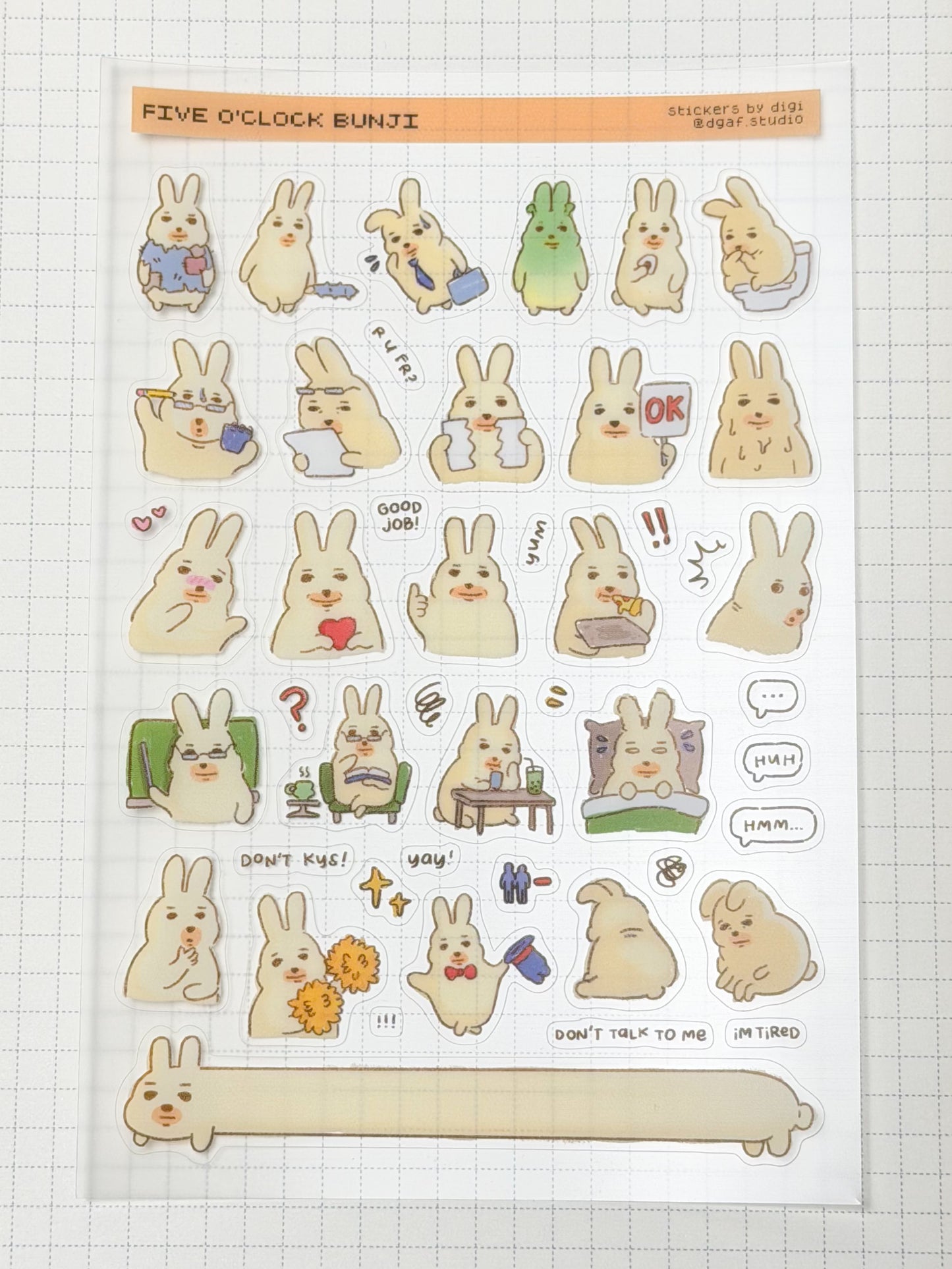 4x6in sticker sheet - five o'clock bunji