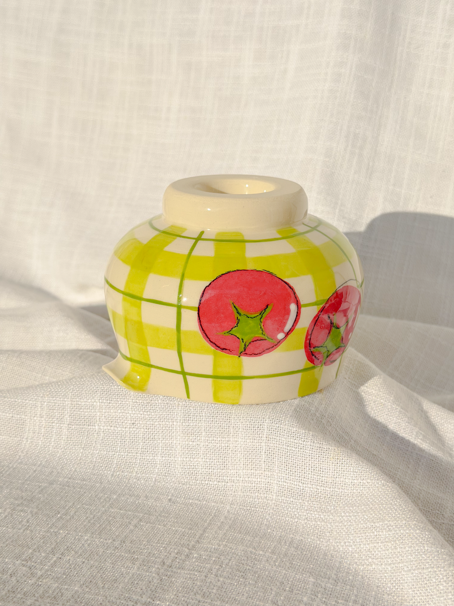 tomato plaid matcha bowl