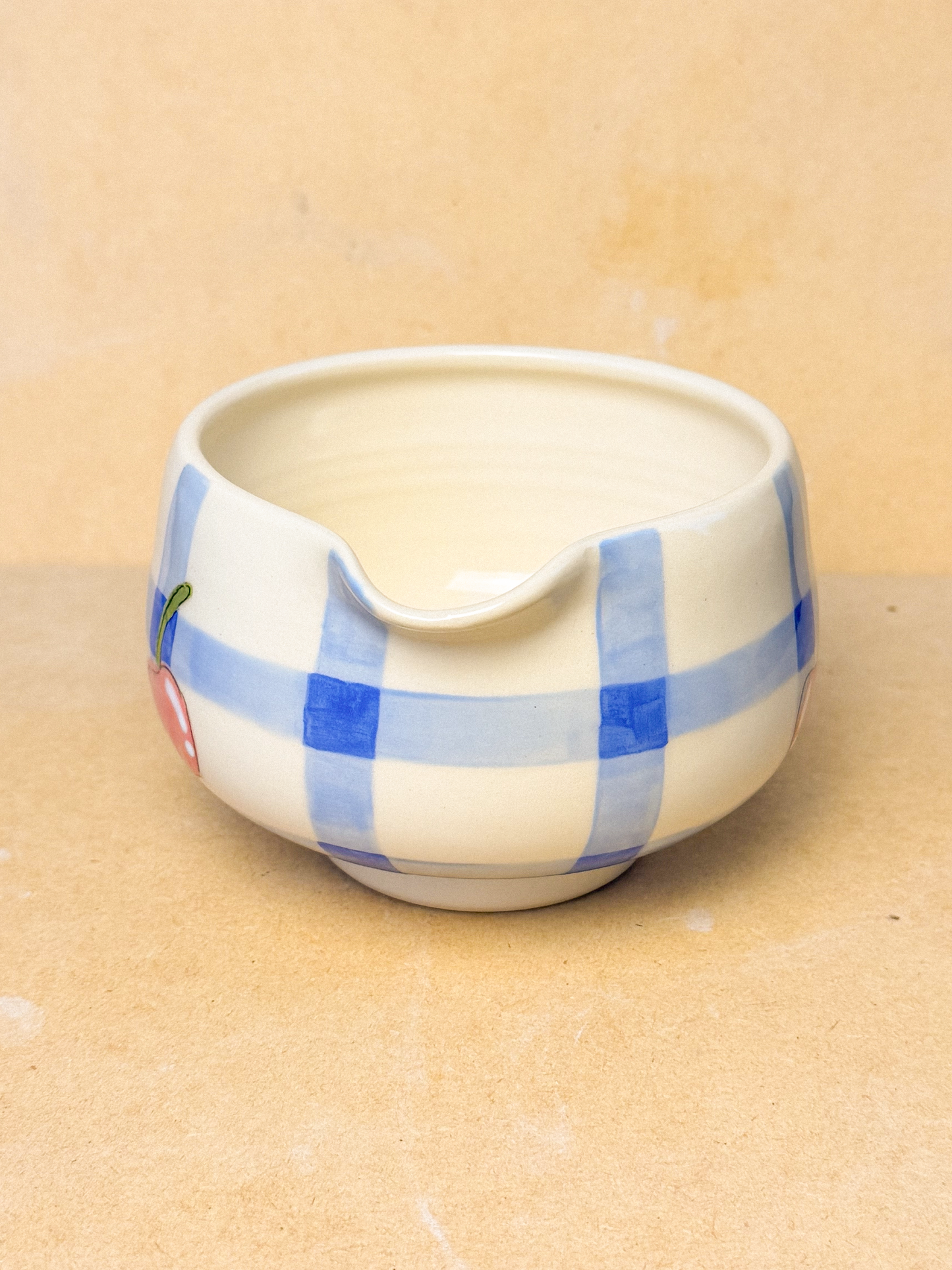 cherry gingham matcha bowl