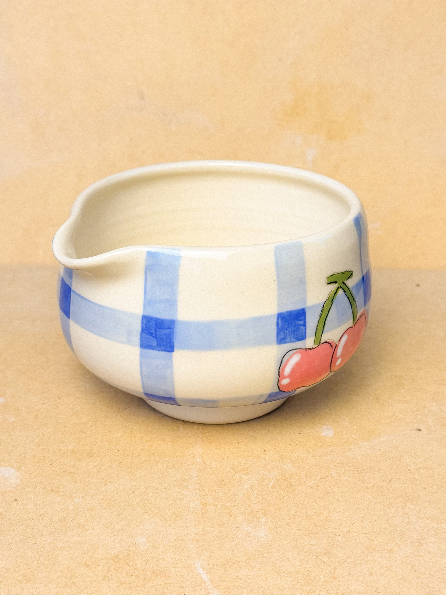 cherry gingham matcha bowl