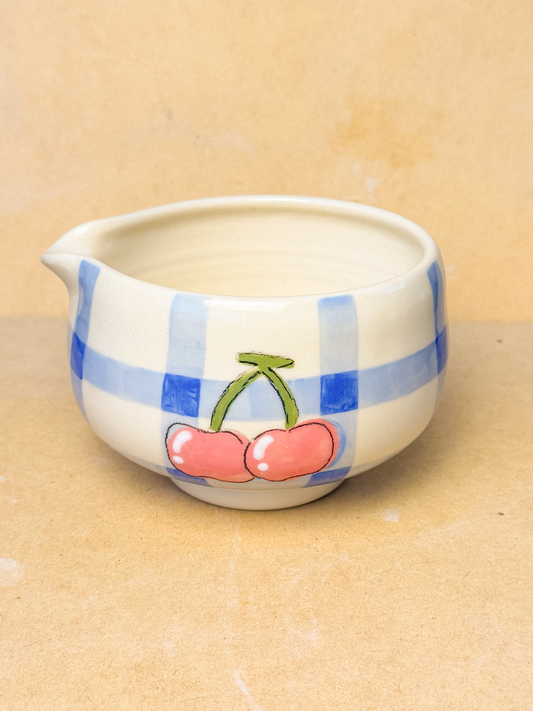 cherry gingham matcha bowl