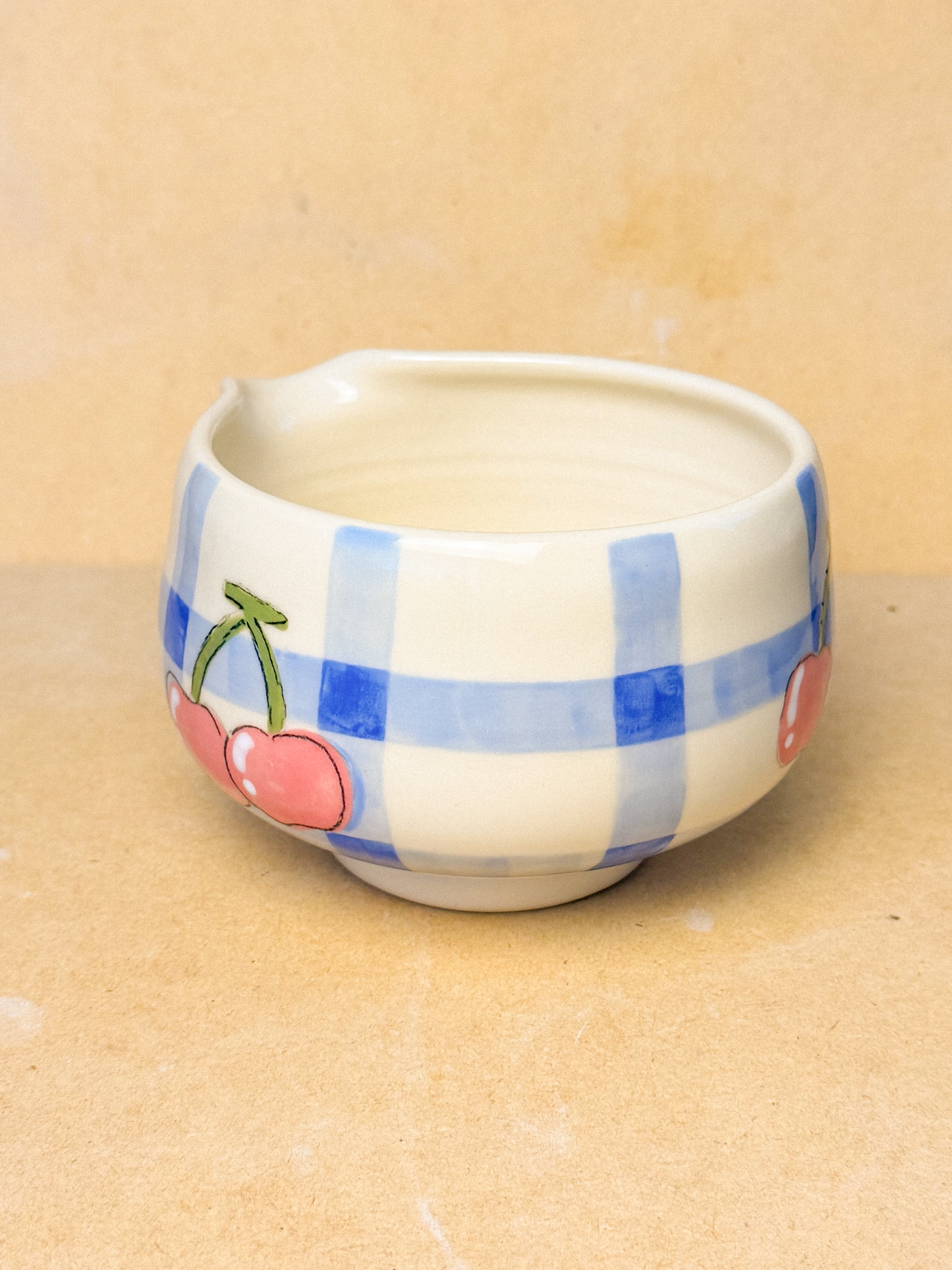 cherry gingham matcha bowl
