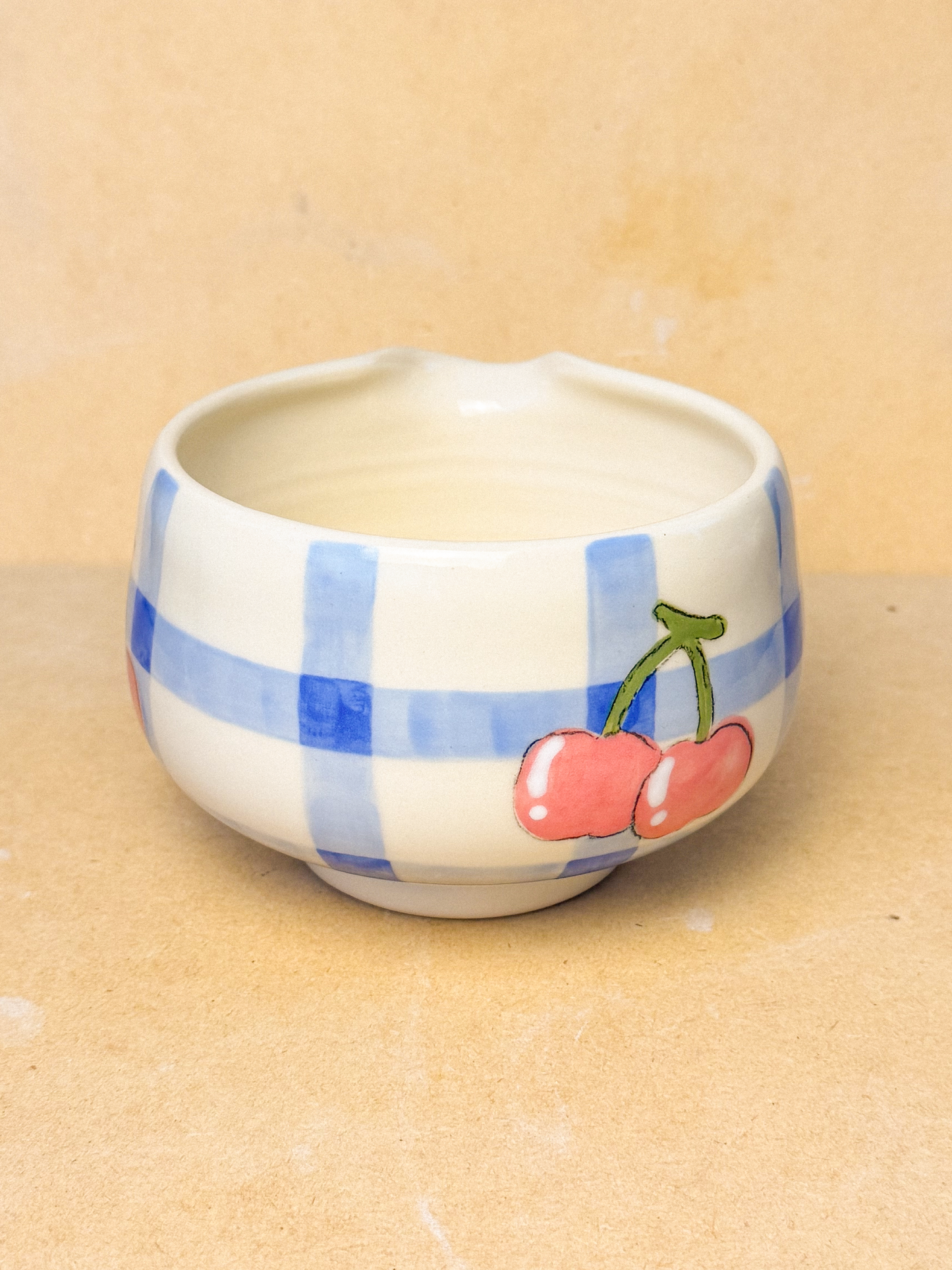 cherry gingham matcha bowl