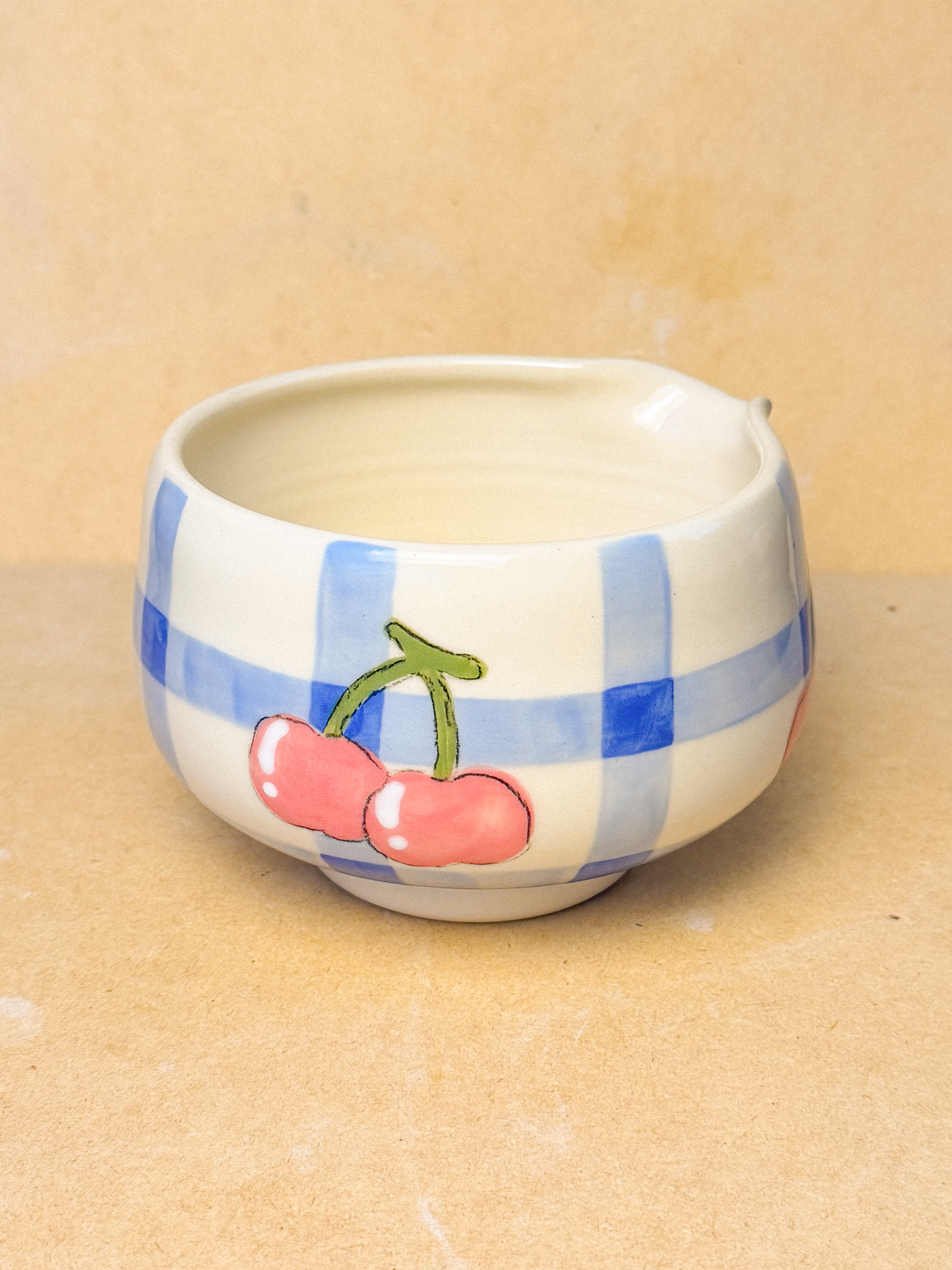 cherry gingham matcha bowl