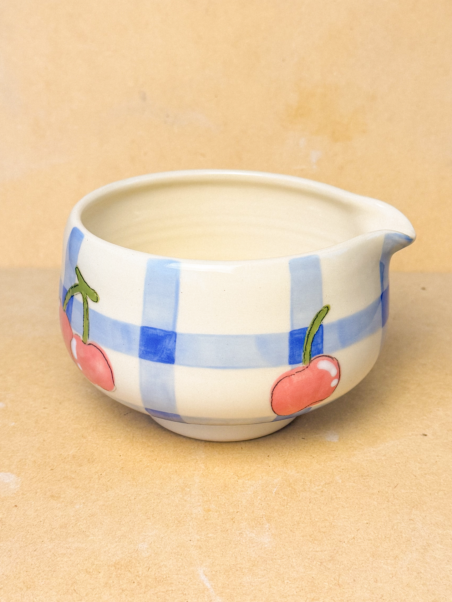 cherry gingham matcha bowl