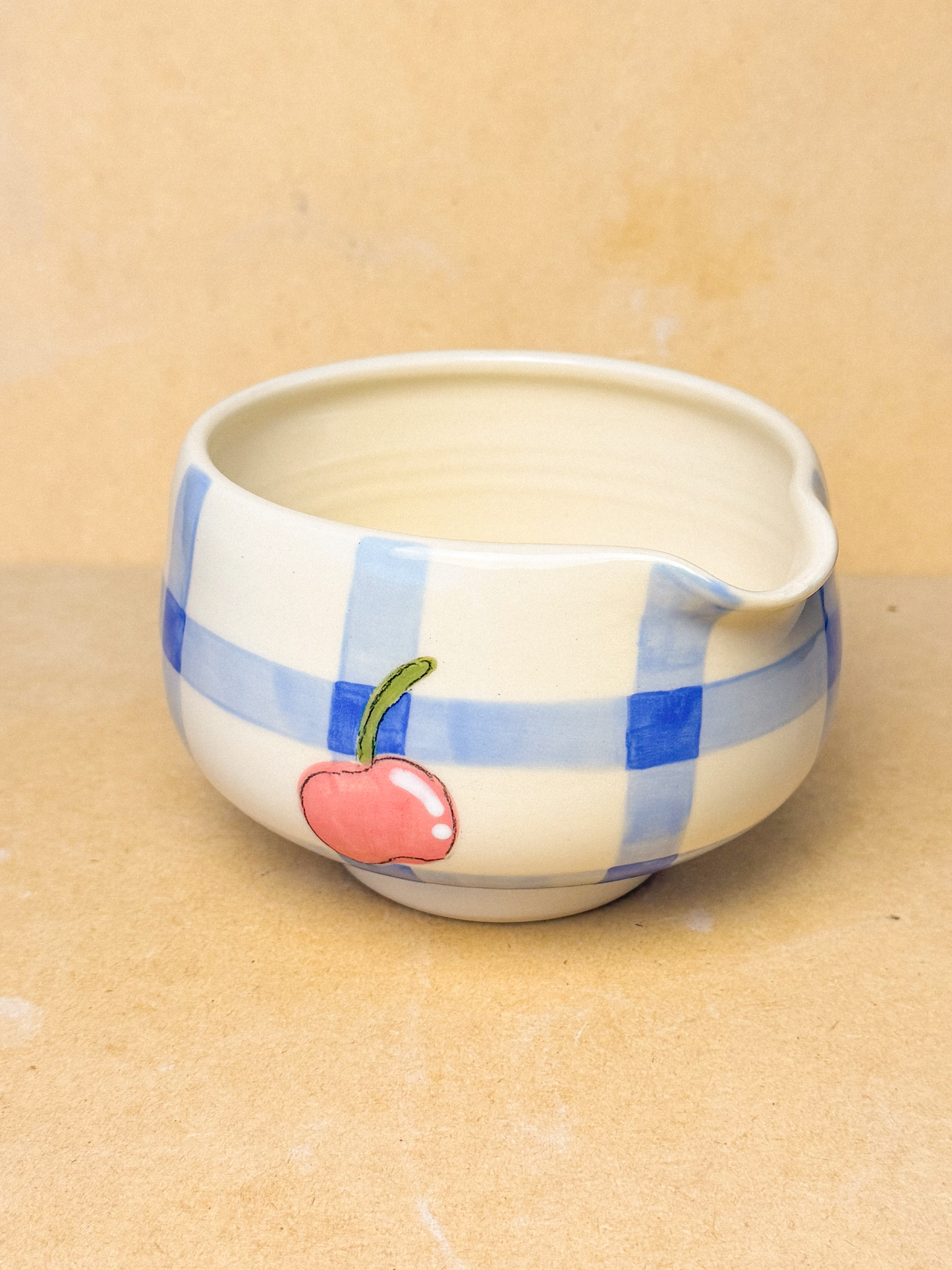 cherry gingham matcha bowl