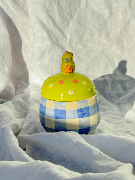 digiville jar - blue gingham pear