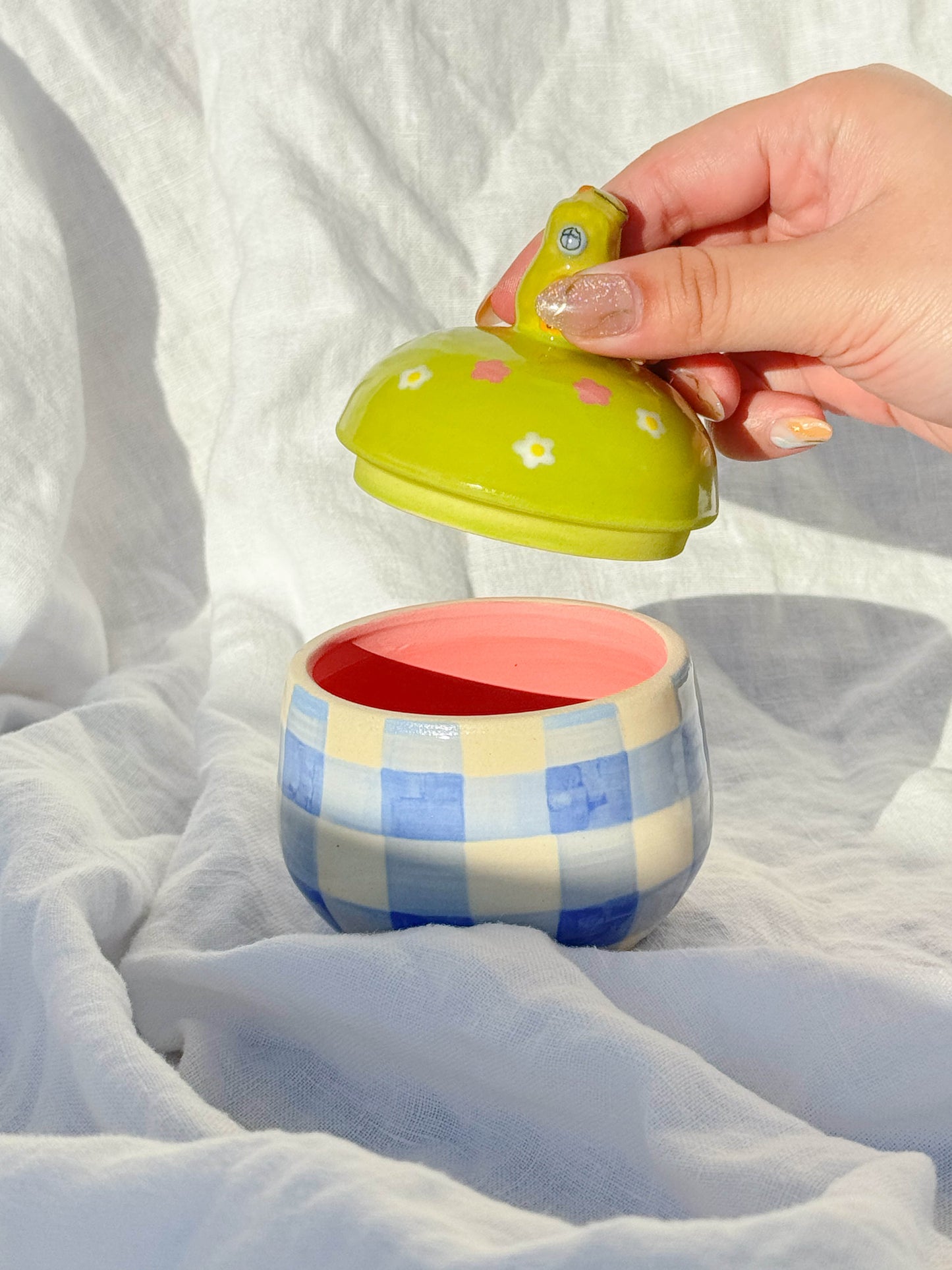 digiville jar - blue gingham pear