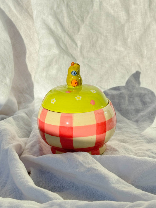 digiville jar - pink gingham pear