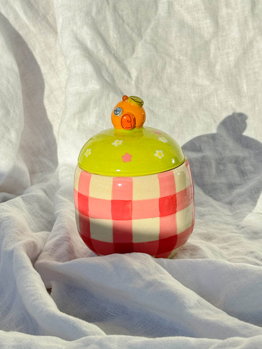 digiville jar - pink gingham orange