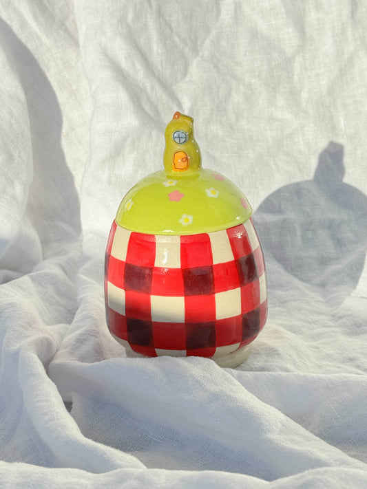 digiville jar - red gingham pear