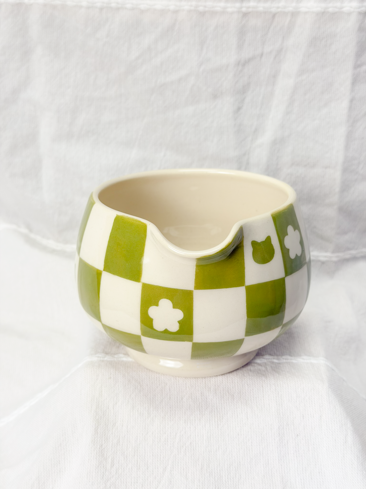 checker cat matcha bowl