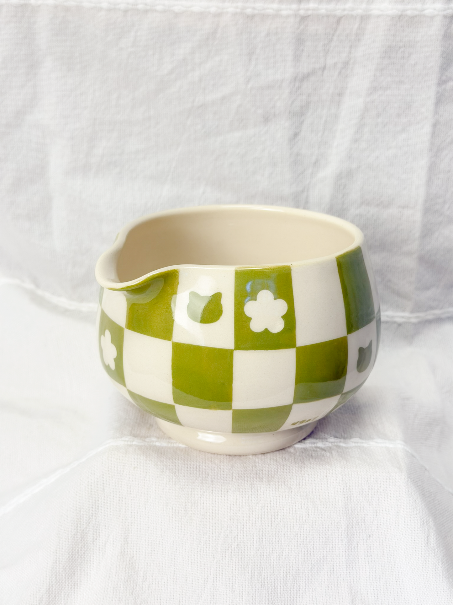 checker cat matcha bowl