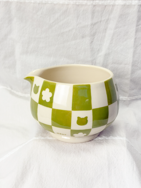 checker cat matcha bowl