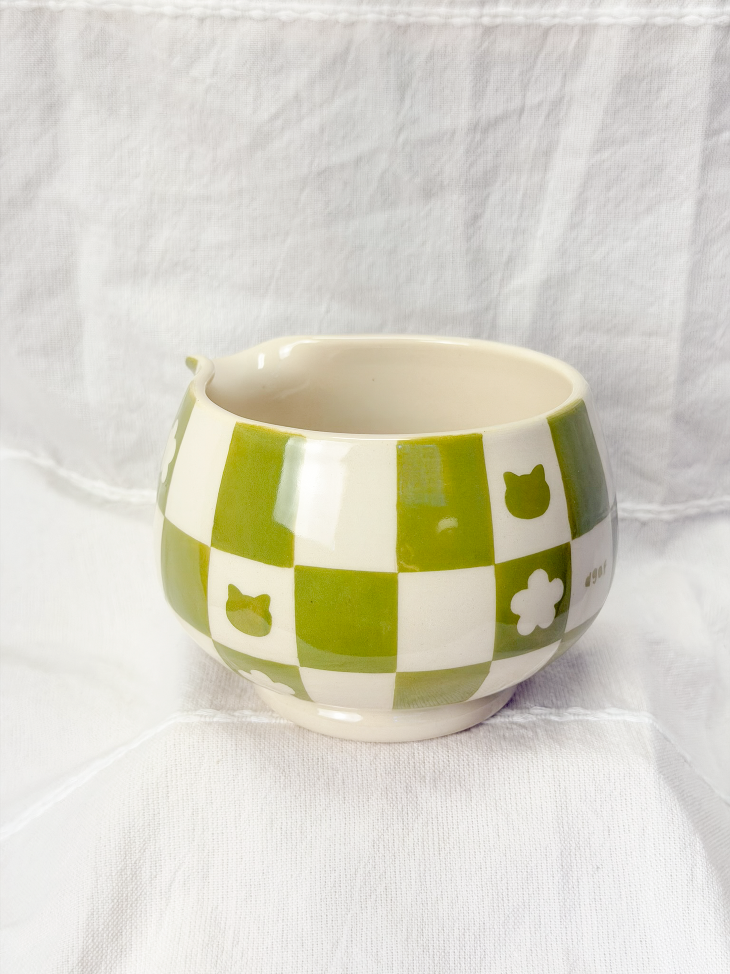 checker cat matcha bowl