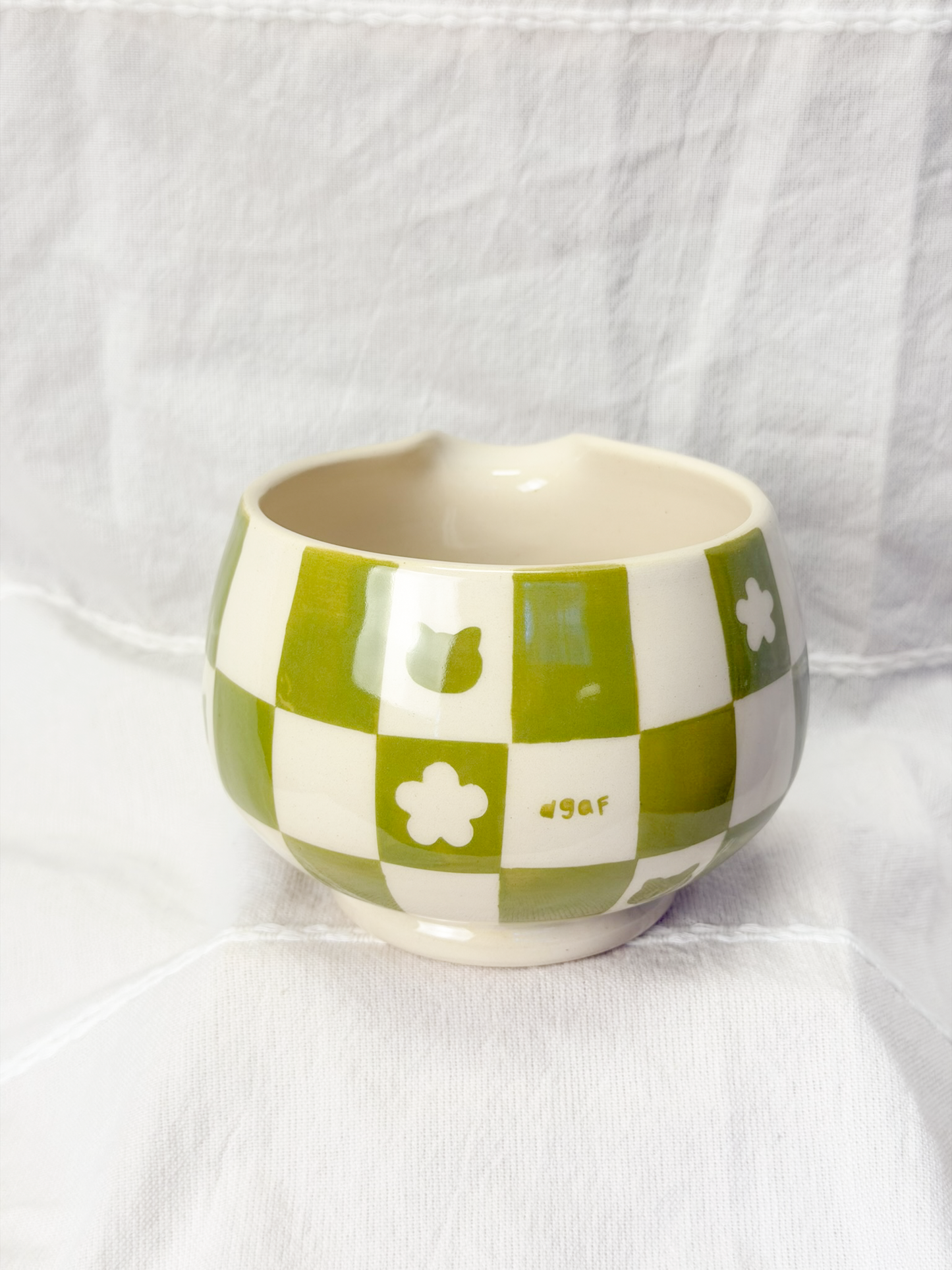 checker cat matcha bowl