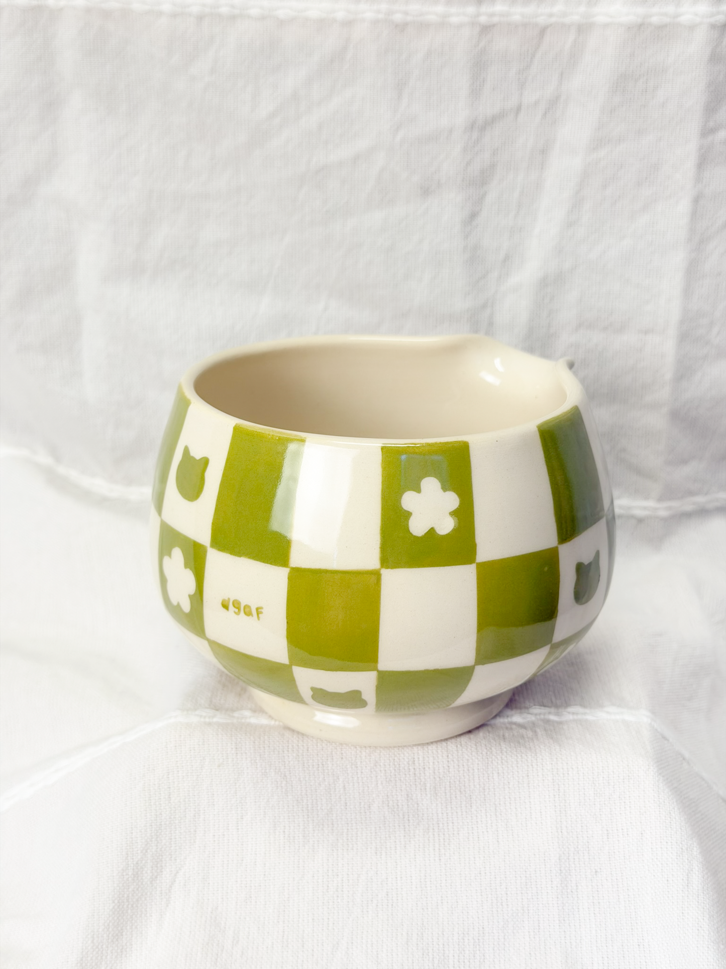 checker cat matcha bowl