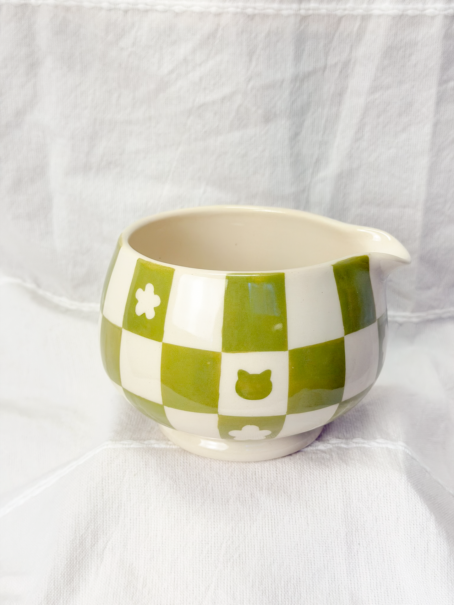 checker cat matcha bowl