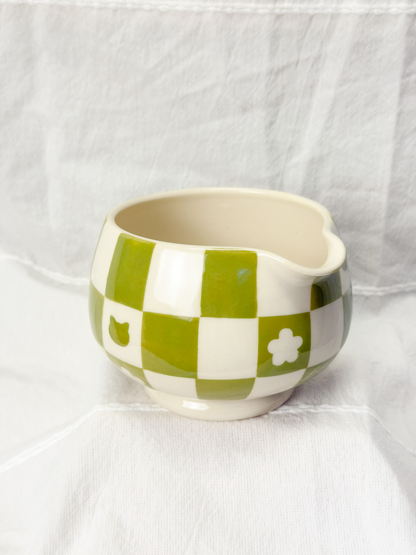 checker cat matcha bowl