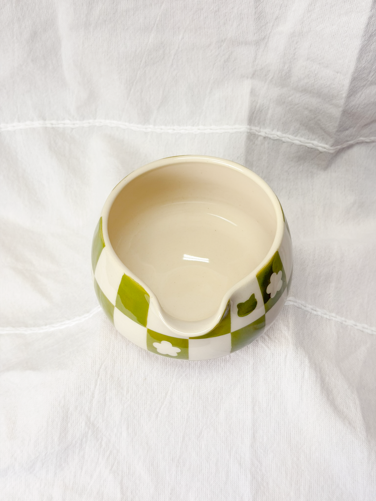 checker cat matcha bowl